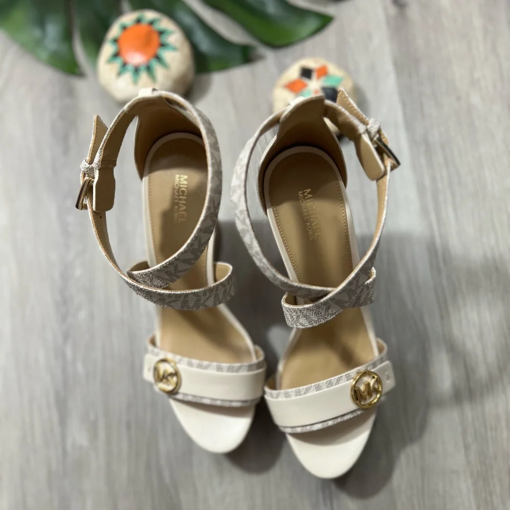 Michael Kors Carmen Logo Faux Leather Wedge Sandal ✨brand new✨No box